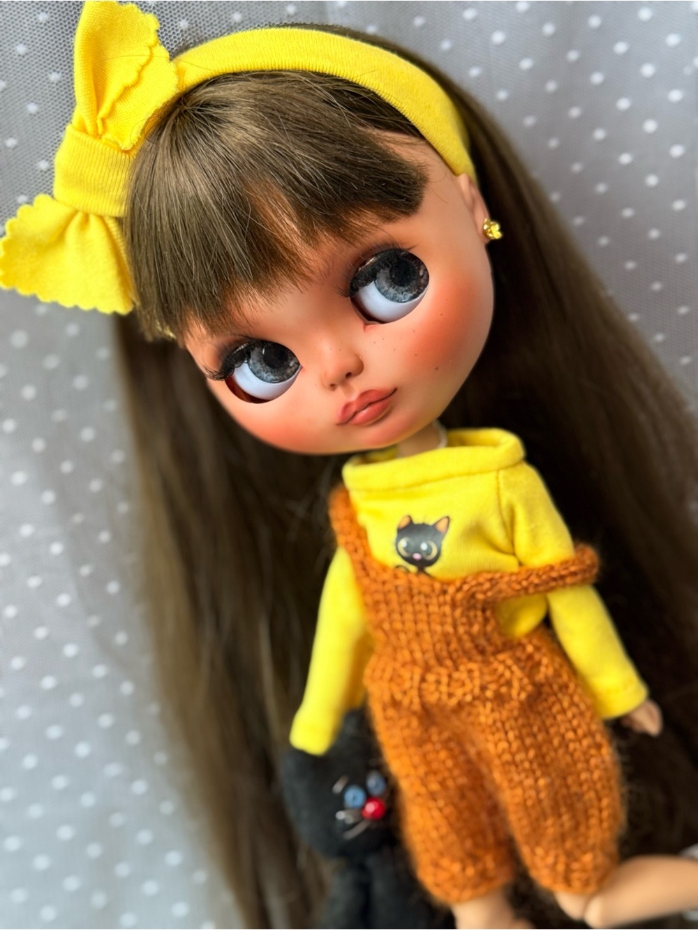 Custom Blythe Doll with Black Cat Collectible Art Doll by iDoll